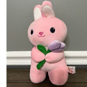 Smoochy Pals Pink Bunny Rabbit with Flower Plush